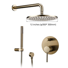 Load image into Gallery viewer, Shower System Wall Mount Bathroom Set Bath Faucet Brass Diverter Mixer Tap Brushed Gold With RainFall Head And Hand Held 8-12"