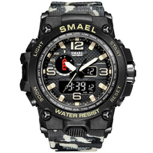 Load image into Gallery viewer, SMAEL Watches For Men 50M Waterproof Clock Alarm reloj hombre 1545D Dual Display Wristwatch Quartz Military Watch Sport New Mens