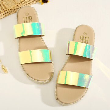 Women Double Gradient Color Strap Comfy Non Slip Espadrille Platform Sandals