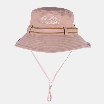 Mens Cotton Embroidery Bucket Hat Outdoor Fishing Hat Climbing Mesh Breathable Sunshade Cap