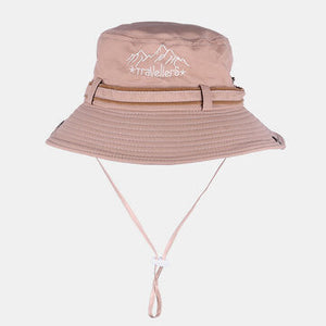 Mens Cotton Embroidery Bucket Hat Outdoor Fishing Hat Climbing Mesh Breathable Sunshade Cap