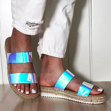 Women Double Gradient Color Strap Comfy Non Slip Espadrille Platform Sandals