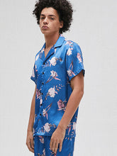 Load image into Gallery viewer, Men Floral Print Revere Collar Short Sleeve Home Breathable Pajama Set Sleepwear
