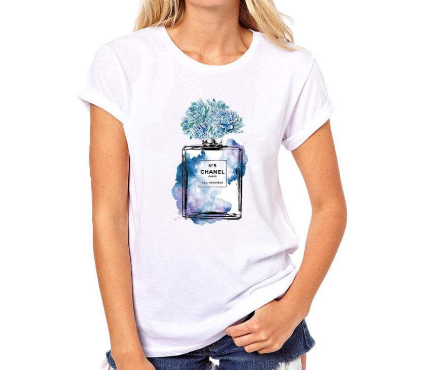 T-shirt Woman Paris Perfume Bottle Sunflower T Shirt Casual Hipster T Shirt Summer Clothes For Women