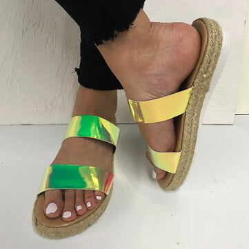 Women Double Gradient Color Strap Comfy Non Slip Espadrille Platform Sandals