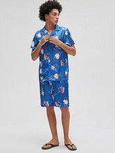 Load image into Gallery viewer, Men Floral Print Revere Collar Short Sleeve Home Breathable Pajama Set Sleepwear
