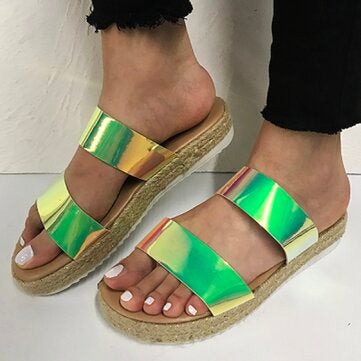 Women Double Gradient Color Strap Comfy Non Slip Espadrille Platform Sandals
