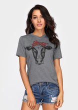 Load image into Gallery viewer, Women T Shirt Cow Bandana Print O Neck Gray t shirt Short Sleeve T Shirt
