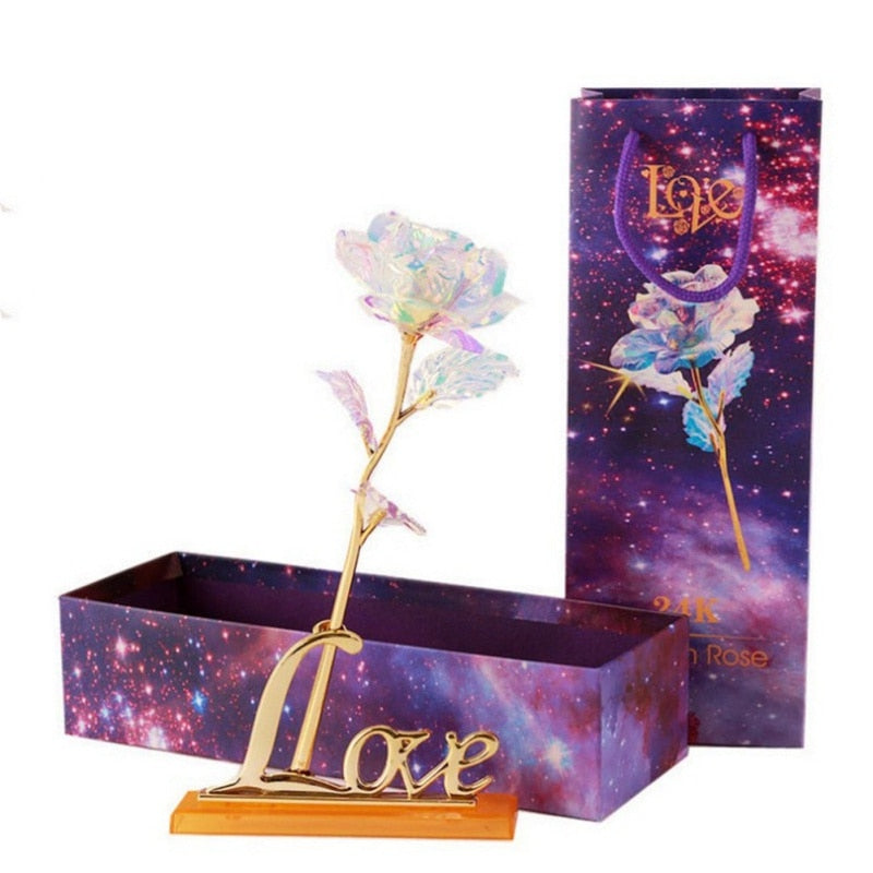 Valentine's Day Creative Gift 24K Foil Plated Rose Gold Rose Lasts Forever Love Wedding Decor Lover Lighting Rose Drop Shipping