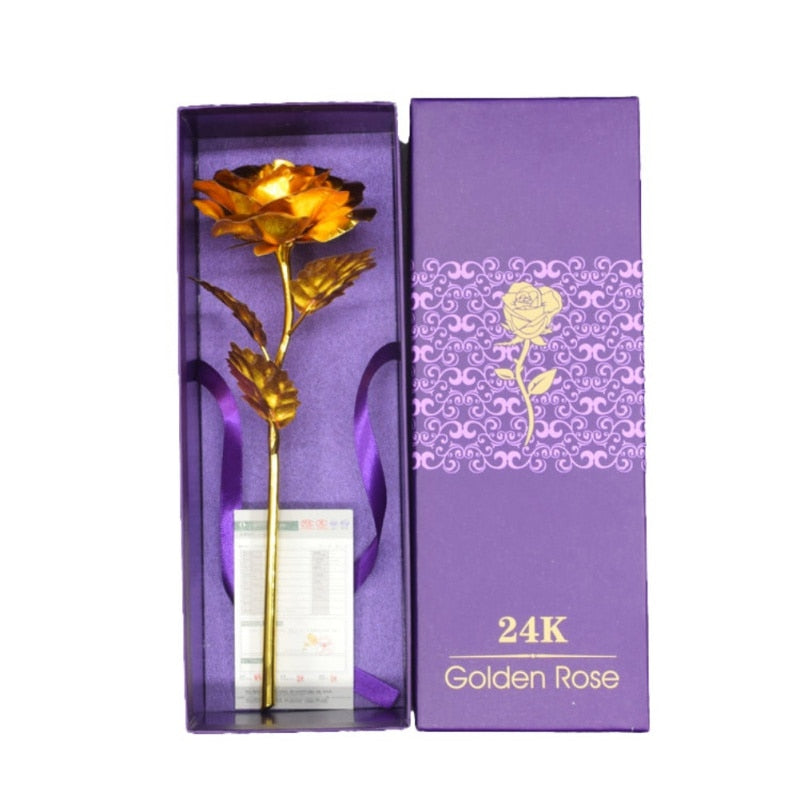 Valentine's Day Creative Gift 24K Foil Plated Rose Gold Rose Lasts Forever Love Wedding Decor Lover Lighting Rose Drop Shipping