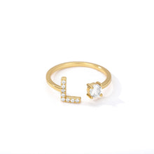 Load image into Gallery viewer, Zircon Initial A-Z Letter Rings For Women Stainless Steel Adjustable Opening Ring Name Alphabet Female Wedding Jewelry Gift
