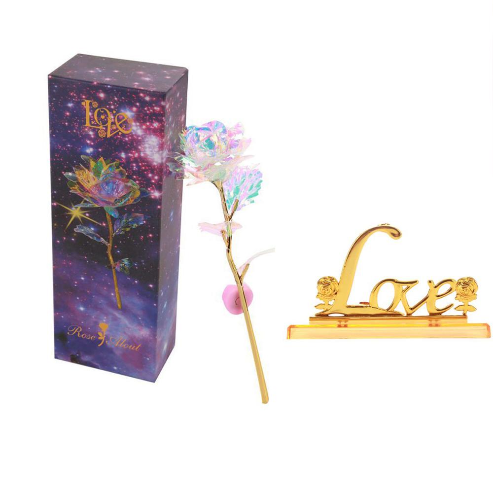 Valentine's Day Creative Gift 24K Foil Plated Rose Gold Rose Lasts Forever Love Wedding Decor Lover Lighting Rose Drop Shipping