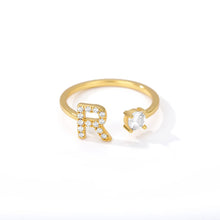 Load image into Gallery viewer, Zircon Initial A-Z Letter Rings For Women Stainless Steel Adjustable Opening Ring Name Alphabet Female Wedding Jewelry Gift

