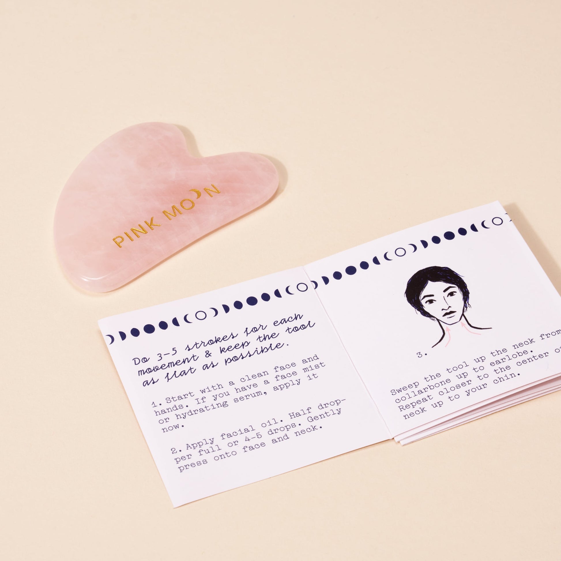 Rose Quartz Gua Sha Facial Tool - Pink Moon - Pink Moon