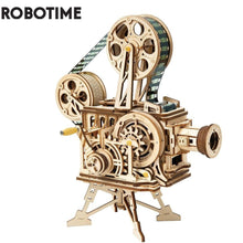 Load image into Gallery viewer, Robotime 183pcs Retro Diy 3D Hand Crank Film Projector Wooden Model Building Kits Assembly Vitascope Toy Gift for Children Adult
