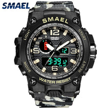 Load image into Gallery viewer, SMAEL Watches For Men 50M Waterproof Clock Alarm reloj hombre 1545D Dual Display Wristwatch Quartz Military Watch Sport New Mens
