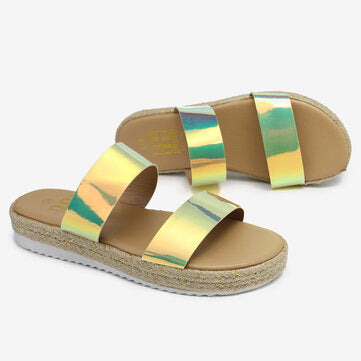 Women Double Gradient Color Strap Comfy Non Slip Espadrille Platform Sandals