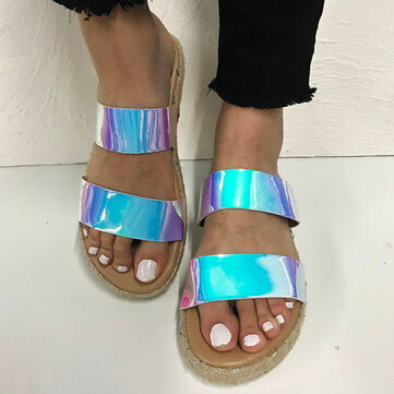 Women Double Gradient Color Strap Comfy Non Slip Espadrille Platform Sandals