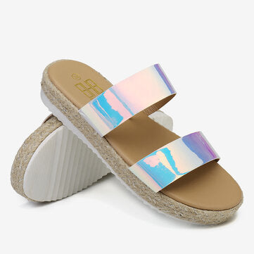 Women Double Gradient Color Strap Comfy Non Slip Espadrille Platform Sandals