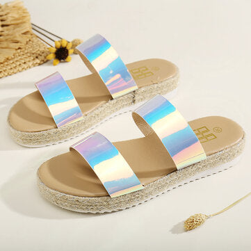 Women Double Gradient Color Strap Comfy Non Slip Espadrille Platform Sandals