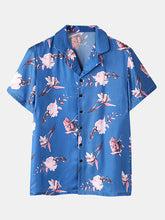 Load image into Gallery viewer, Men Floral Print Revere Collar Short Sleeve Home Breathable Pajama Set Sleepwear
