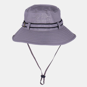 Mens Cotton Embroidery Bucket Hat Outdoor Fishing Hat Climbing Mesh Breathable Sunshade Cap