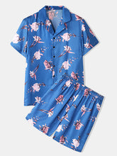 Load image into Gallery viewer, Men Floral Print Revere Collar Short Sleeve Home Breathable Pajama Set Sleepwear
