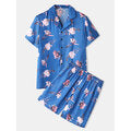 Load image into Gallery viewer, Men Floral Print Revere Collar Short Sleeve Home Breathable Pajama Set Sleepwear
