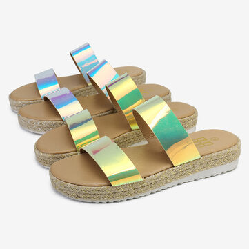 Women Double Gradient Color Strap Comfy Non Slip Espadrille Platform Sandals